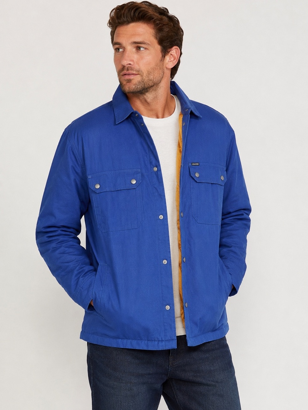 Volcom Larkin Lined Shacket Mens Large Blue Excellent‎ Skate Surf Utility Jacket